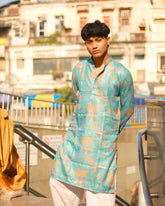 Rajasthani Jaal Printed Long Kurta in with Zari Work